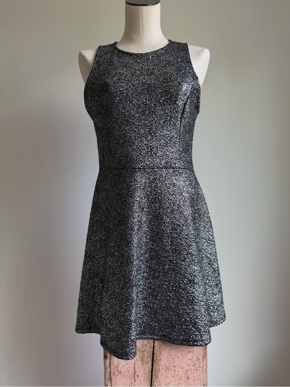 Metallic Silver-Black Sleeveless Mini Dress